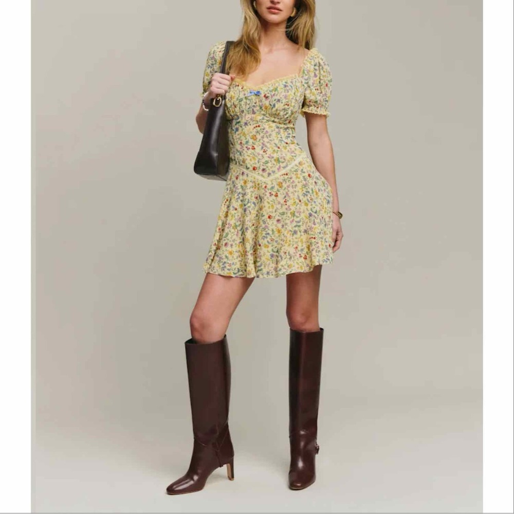 Reformation Yellow Floral Mini Dress - Picture 4 of 5
